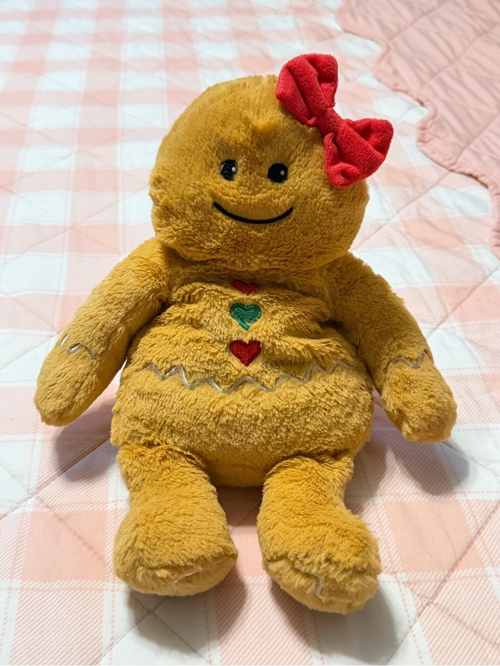 Warmies Plush Gingerbread Doll with Red Bow and Heart Buttons